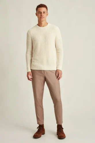 Cotton Cashmere Cable Crew Neck Sweater