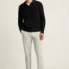 Cotton Cashmere Long Sleeve Sweater Polo