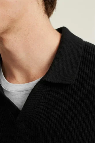 Cotton Cashmere Long Sleeve Sweater Polo