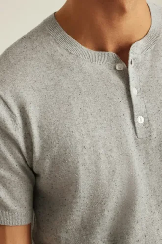 Cotton Hemp Henley Three Button Short Sleeve Shirt