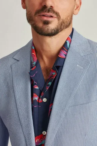 Italian Stretch Seersucker Suit Jacket – White & Navy Suit Jacket